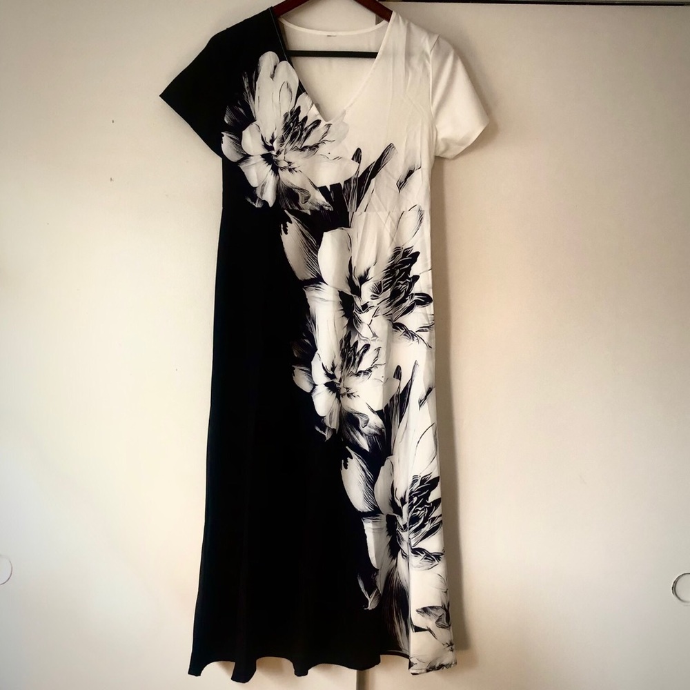 Floral black and white dress